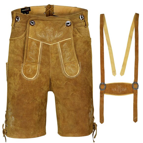 Authentic German Leather Shorts Tillich Brown Suede Lederhosen for Men NEW - Picture 4 of 9